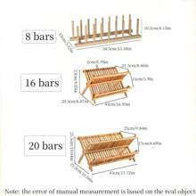 1pc Bamboo 2-Tier Dish Drying Rack, Collapsible Kitchen Utensil Storage Holder