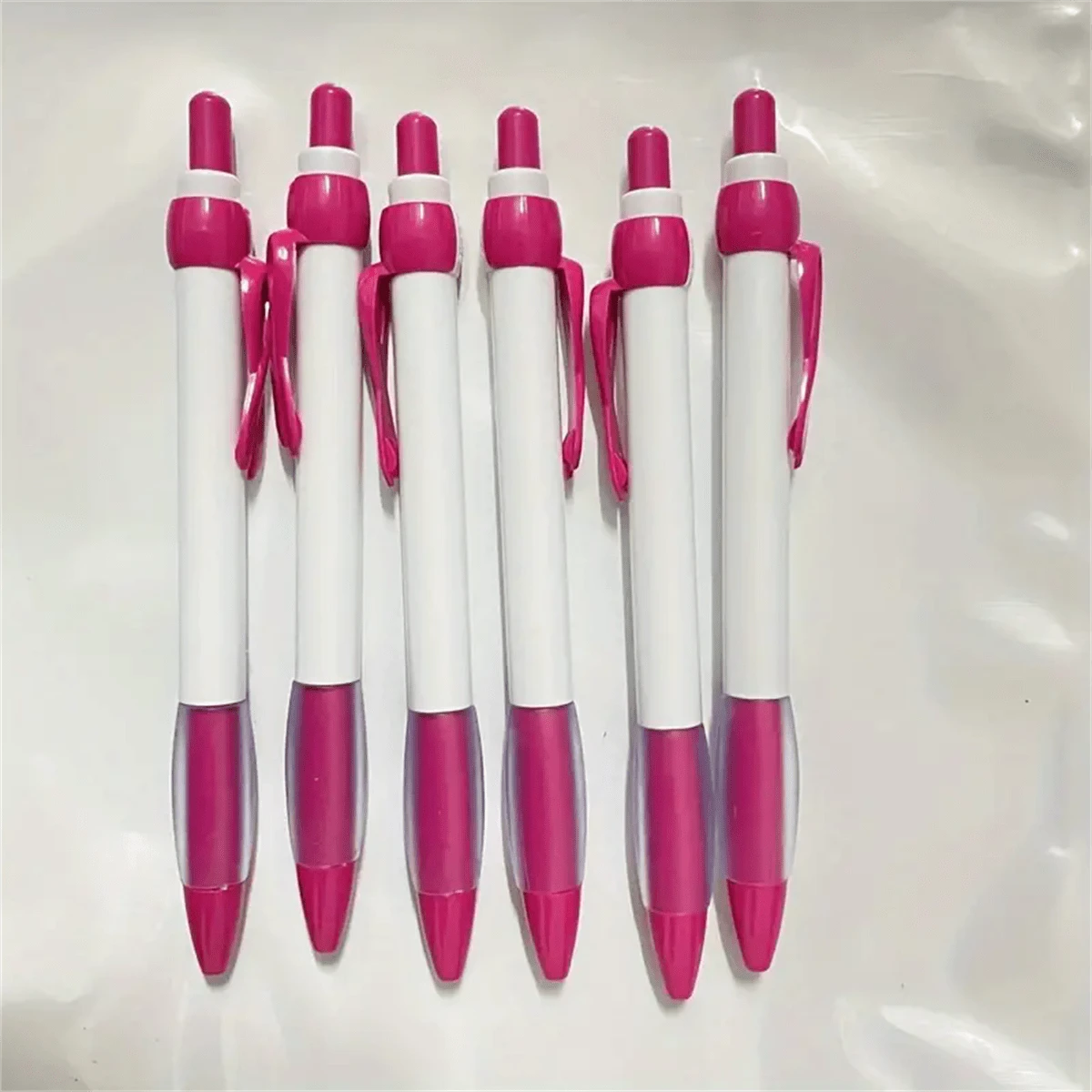 6pcs Pink Ribbon Consciousness Retractable Ballpoint Pen, Plastic