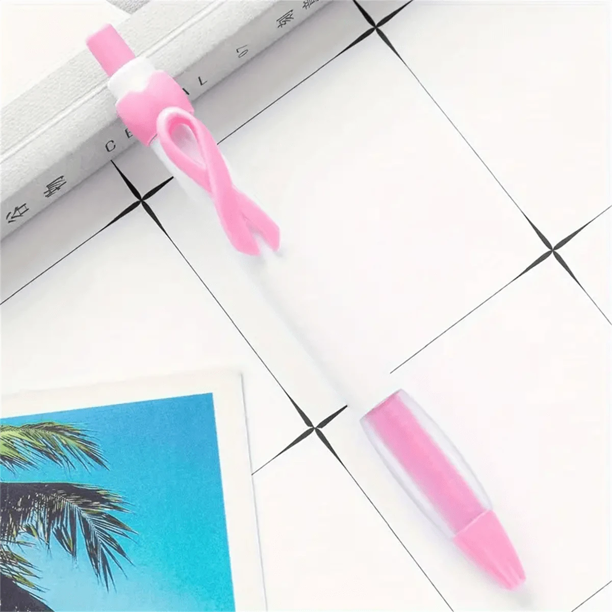 6pcs Pink Ribbon Consciousness Retractable Ballpoint Pen, Plastic