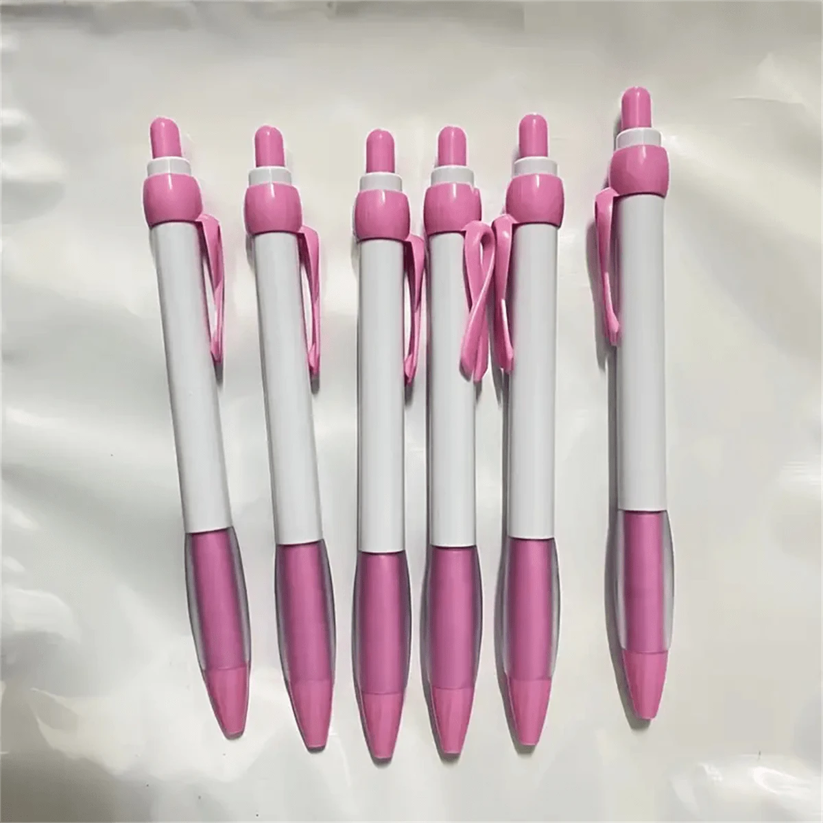6pcs Pink Ribbon Consciousness Retractable Ballpoint Pen, Plastic
