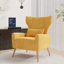 Nalupatio 1-Piece Modern Velvet High-Back Armchair, Upholstered Lounge Chair, Reading Chair, With Lumbar Support, Metallic Gold Legs, Suitable For Living Room And Bedroom - Màu vàng - Xem 2