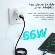 Cable USB Tipo C Essager 6A 66W para teléfono móvil, cable trenzado de carga rápida - Negro - Ver 4