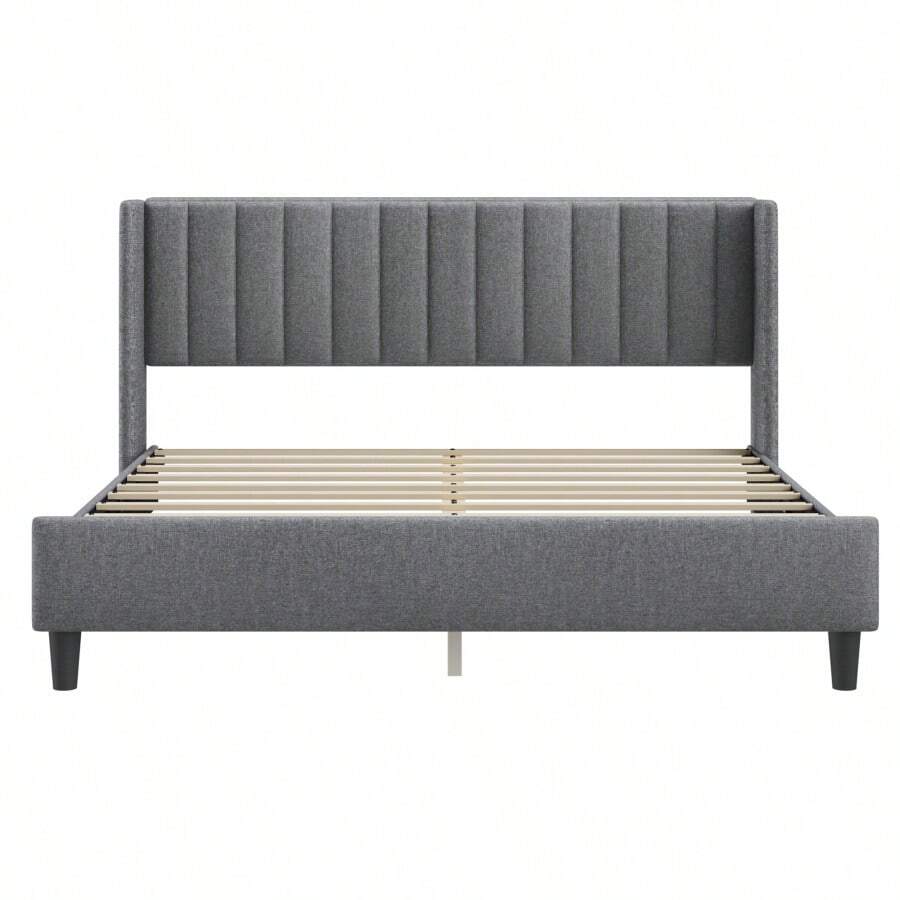 King Size Upholstered Platform Bed Frame With Headboard, Mattress