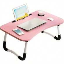 Laptop Bed Table Laptop Tray Lap Tray Breakfast Foldable Bed Tray Portable Lap Table With Handle Cup Holder Notebook Stand For Bed, Back To School - Pink - View 2
