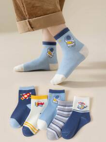 5 双卡通儿童袜子适合 1-12 岁儿童户外运动和日常穿着 - 彩色 - 查看 1