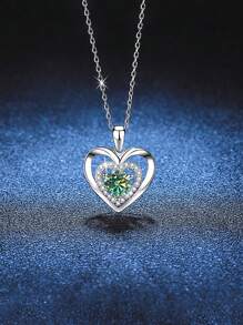 BLOVEMEE 1pc Elegant Luxury 925 Sterling Silver 1ct Moissanite Heart Pendant Necklace, Suitable For Women's Daily Wear, Party, Holiday, Valentine's Day, Mother's Day, Wedding, Bridal, Wedding Gift Jewelry