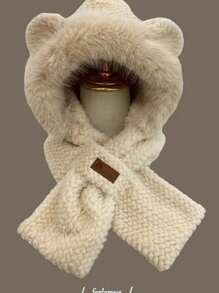1pc Winter Hat And Scarf Set, Plush Warm Windproof Ear Protective Knit Cap, Cute Design Animal Ears - Two-in-one - View 5