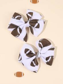 2 件装足球图案发饰，适合女士女孩橄榄球印花面料蝴蝶结鳄鱼夹，带全衬里，可爱足球橄榄球蝴蝶结发夹，啦啦队蝴蝶结发夹，适合球类比赛 - 彩色 - 查看 3