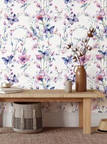 1卷复古加厚七彩花朵蝴蝶绽放紫红色花朵紫色蝴蝶绿色植物枝条适用于家庭装饰厨柜桌椅房间背景家庭装修DIY防水防污易清洁自粘式即撕即贴墙纸墙贴壁纸墙贴装修贴纸撕墙板墙纸壁纸春季装饰用品刷新你的家拉玛装饰贴纸礼物生日毕业 - 彩色 - 查看 15