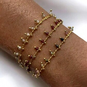 Pulsera de cadena de berilo natural de 2 mm para mujeres, chapada en oro de 18 K, joyería de moda