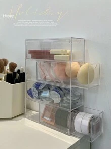 1pc 4-Tier Acrylic Dustproof Clip-On Drawer, Suitable For Lipstick, Lip Gloss, Eyeshadow And Other Cosmetic Tools, Makeup Organizer - Clear - View 5