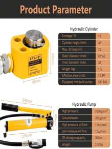 BriSunshine Hydraulikzylinder 10T mit Hydraulikpumpe CP-180, 12mm Hub, 45mm Eigenhöhe, 15.89cm² Nutzfläche, Ölspeicherkapazität 350cc Handpumpe, Ultradünner, für Gebäude und Brücken, Maschinenbau