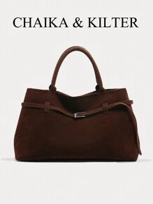 1 pieza Bolso tipo tote para mujer, bolso casual de gran capacidad con cierre magnético, decoración con cinturón, diseño de doble asa, apto para viajes, compras, citas, regalos - adecuado para adolescentes, estudiantes universitarios y damas de oficina, bolso de moda