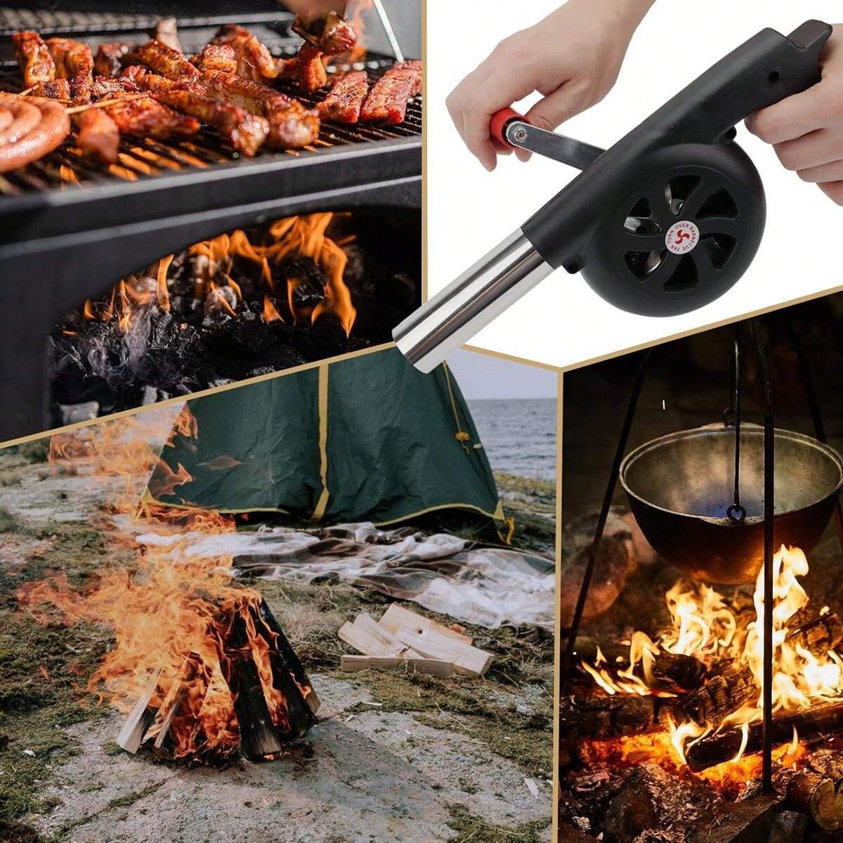 Manual Hand Crank BBQ Fan, Portable Barbecue Bellows Fan With Hand