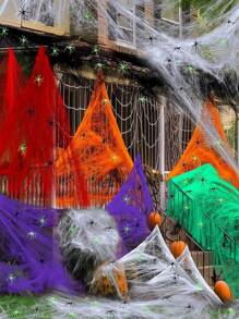 1pc, 20/40/60/100g Spider Web Halloween Decorations, Comes With Fake Spiders, Super Stretchy Spider Web, Suitable For Halloween Indoor/Outdoor Party Supplies - Red - View 3