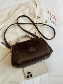 amaiqi 1pc Fashion Elegant Cover Handbag, Lightweight Women's Commuter Crossbody Bag, PU Material - Coffee Brown - View 8