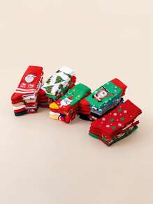 10 Pairs Random Autumn/Winter Women Cartoon Reindeer, Santa Claus, Snowflake, Christmas Tree Patterned Crew Socks - Multicolor - View 2