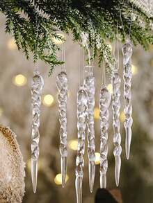 12 件透明亚克力冰吧吊坠，圣诞树装饰线吊坠，圣诞派对装饰用品，万圣节，万圣节装饰 - 無色 - 查看 4