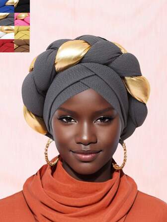 1pc Women's Elegant Braided Headband Hat With Golden Color Accent, New Design
