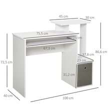 HOMCOM Table d'ordinateur à roulettes - Blanc - Voir 5
