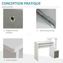 HOMCOM Table d'ordinateur à roulettes - Blanc - Voir 6