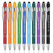 10pcs/Set Interesting Text-Themed Ballpoint Pens, Positive Energy Ballpoint Pens, Metal Push-Button Stylish Pens, Aluminum Barrel Ballpoint Pens, Capacitive Touch Ballpoint Pens, Handwriting Touch Screen Pens - Capacitive Pen Style 8 - View 1
