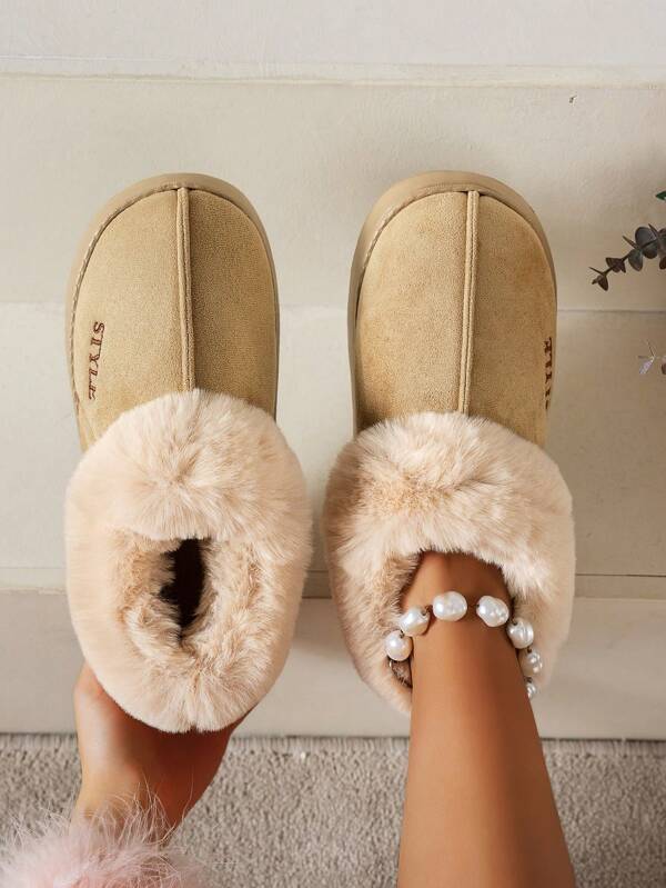 Casual Warm Fluffy Lined Indoor Slip-On Plush Moccasins Slipper Boots, Winter