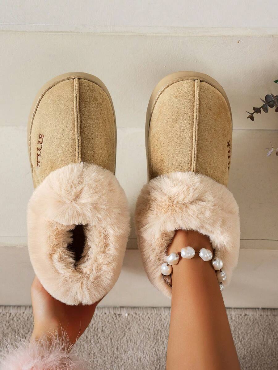 Casual Warm Fluffy Lined Indoor Slip-On Plush Moccasins Slipper Boots, Winter