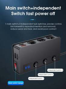 1pc Car Charger Fast Charging, 3-In-1 Car Phone Charger USB Cigarette Lighter Adapter - Black - View 4