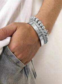 3 Stück/Set Herren Armbänder aus Edelstahl mit Ananas, Krone und geflochtenem kubischem Zirkonia