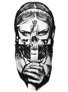 1 张黑色修女临时纹身贴 适用于女士男士成人手臂腿大腿前臂袖子小腿，3D 防水持久逼真假纹身贴纸 - 黑色 - 查看 2