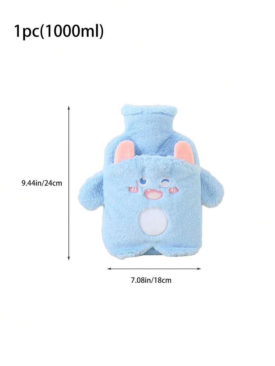 1pc Cute Cartoon Plush Covered Safe PVC Hot Water Bottle, 500ml/1000ml