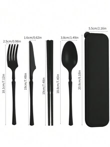 5 Stück/Set Tragbares Kunststoff Besteck-Set mit Messer, Gabel, Löffel, Essstäbchen und 1 Aufbewahrungsbehälter - geeignet für Outdoor-Camping, Picknick, Arbeit und Schule, Schulmaterial