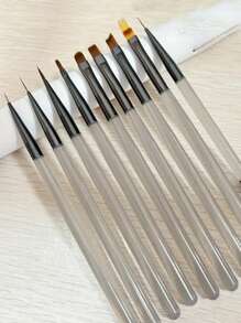 9pcs UV Gel Nail Art Brush Set - Acrylic Painting Pens With Gray Aurora Transparent Handles For Professional & Home Manicure Designs, Alcohol-Free