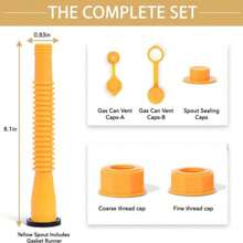 3x Replacement Gas Can Spout Nozzle Vent Kit, Nozzle Tanks Gas Tank Nozzle Replacement Kit Fits Most 1/2/5/10 Gallon, Replacement Gas Can Spout Replacement Kit With Caps And Stoppers For Fuel Containers