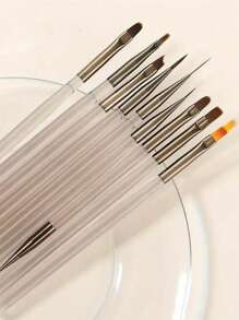 9pcs UV Gel Nail Art Brush Set - Acrylic Painting Pens With Gray Aurora Transparent Handles For Professional & Home Manicure Designs, Alcohol-Free