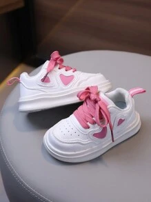 1pair Soft Anti-Slip Hook And Loop Heart-Shaped Baby Shoes, All Season - Pink - View 2