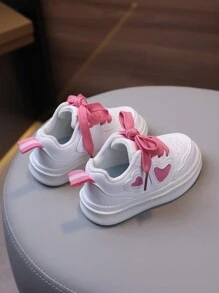 1pair Soft Anti-Slip Hook And Loop Heart-Shaped Baby Shoes, All Season - Pink - View 5
