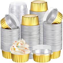 10/50/100pcs Disposable Ramekins (5oz/150ml) Mini Aluminum Foil Baking Cups With Lids Creme Brulee Cupcake Liners, Desert Cheesecake Pans Flan Molds Tin Cups Containers For Party Favor Birthday - Multicolor - View 8