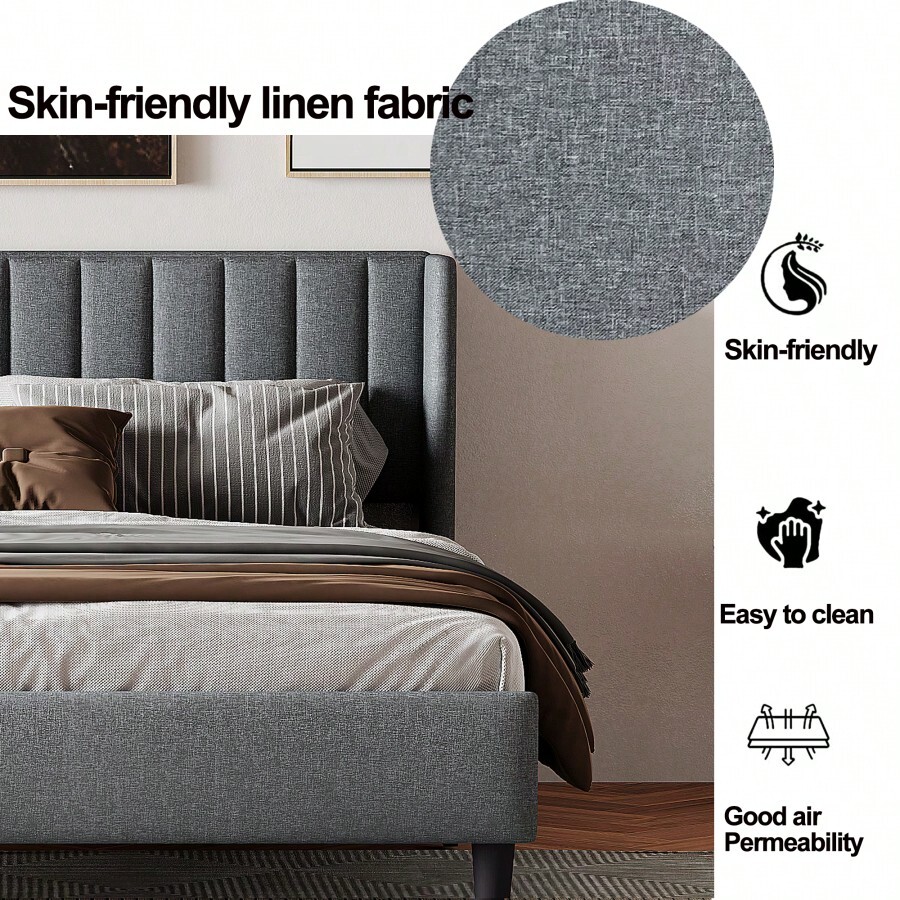 King Size Upholstered Platform Bed Frame With Headboard, Mattress