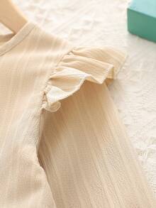 Đầm công chúa dài tay cổ tròn màu trơn đơn giản cho bé gái, mùa thu - Màu be - Xem 4