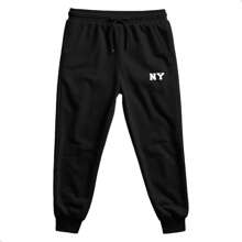 Unisex Printed New York Sweatpants Casual Jogger Pants Comfortable Tie Adjustable Drawstring - 黑色 - 查看 3