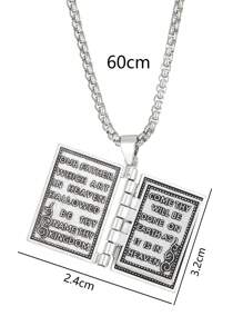 1pc Retro Punk Style Openable Bible Cross Pendant Necklace - Antique Silver - View 4