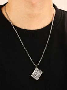 1pc Retro Punk Style Openable Bible Cross Pendant Necklace - Antique Silver - View 3