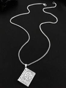1pc Retro Punk Style Openable Bible Cross Pendant Necklace - Antique Silver - View 2