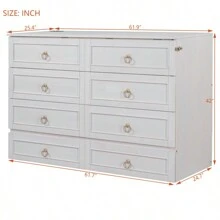 Queen Murphy Bed With Large Drawers, White - Trắng + Ván ép + Queen như hình - Xem 6
