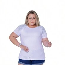 Women's Plus Size T-Shirt Blouse With Shine On The Shoulder Elegant Fashion Casual Evangelical Style - 白色 - 查看 4
