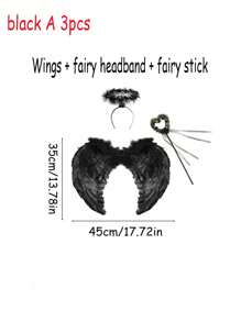 2PCS Halloween Angel Wings/Demonic Wings Set, Feather Props, Suitable For Party Decoration, Dance Events, Performances, Fashion Magazine Shoots, Model Parades And Various Holiday Role-Playing Props (Made Of Natural Feathers)