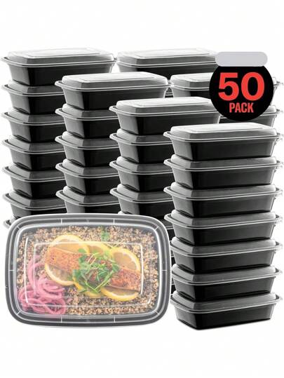 10/20/50 件 Freshware 餐食准备容器 1 个隔间带盖，食品储存容器，便当盒，可堆叠，适用于微波炉/洗碗机/冰箱，返校