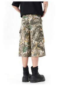 [US Warehouse]Camo Shorts Street Life Men's Camouflage Distressed 7/8 Length Baggy Shorts, School